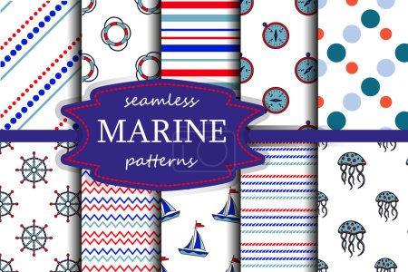 Photo for Navy vector seamless patterns. Set of sea and nautical seamless backgrounds. Sea theme. Seamless pattern collection. Vector illustration. - Royalty Free Image