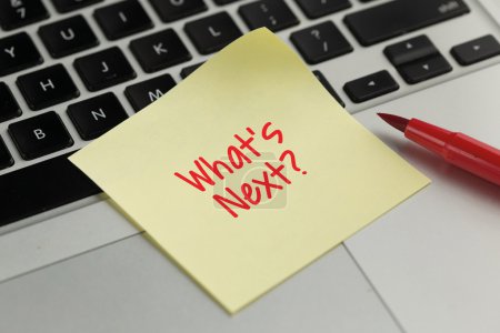 Photo for What's Next? sticky note pasted on the keyboard - Royalty Free Image