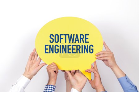 Photo for Group of people holding the SOFTWARE ENGINEERING written speech bubble - Royalty Free Image