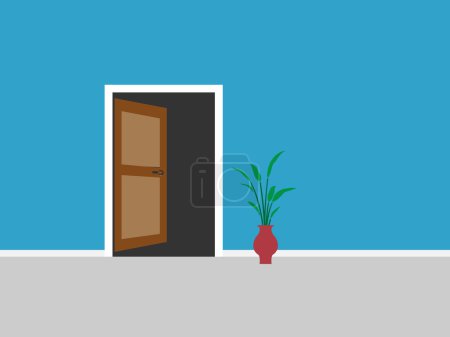 Illustration for Empty room and open door, vector illustration - Royalty Free Image