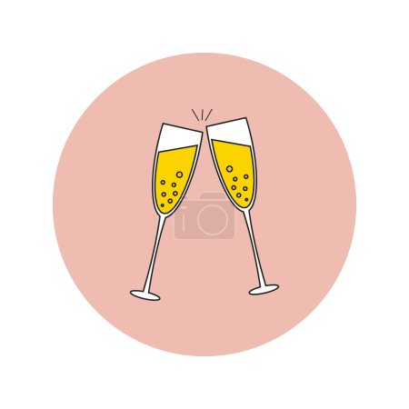 Wedding vector flat icon of two wineglass of champagne