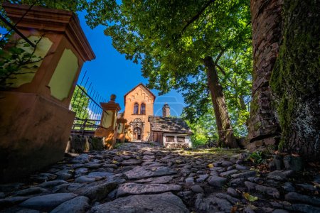 The Grodno Castle surrounded by greenery under the sunlight and a blue sky in Zagorze, Poland