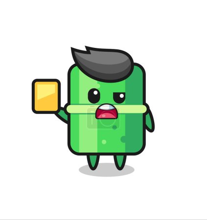 Ilustración de Personaje de bambú de dibujos animados como árbitro de fútbol dando una tarjeta amarilla, lindo diseño de estilo para camiseta, pegatina, elemento de logotipo - Imagen libre de derechos