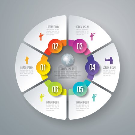 Ilustración de Plantilla de infografía comercial de ciclo con seis opciones, partes, pasos o procesos - Imagen libre de derechos