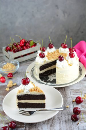 Photo for Preparing keto cherry cake  on background, close up - Royalty Free Image