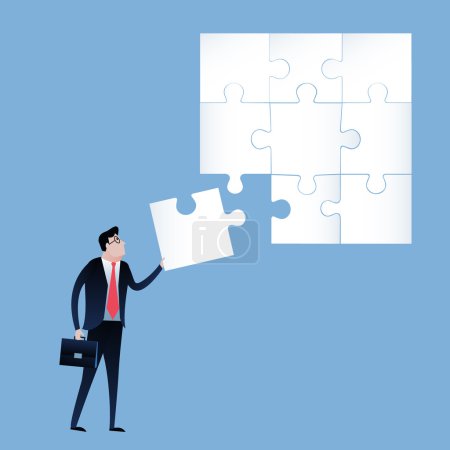 Businessman with final jigsaw piece. business concept illustration vector